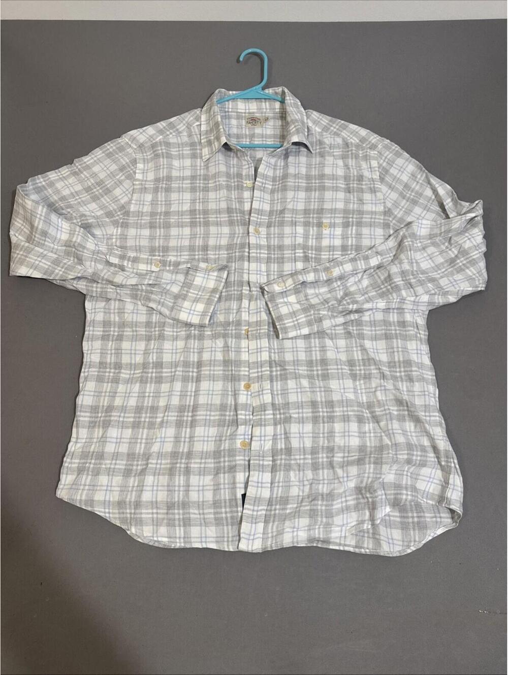 Faherty Movement Shirt Mens XL White Blue Plaid Long Sleeve Casual Button Prep
